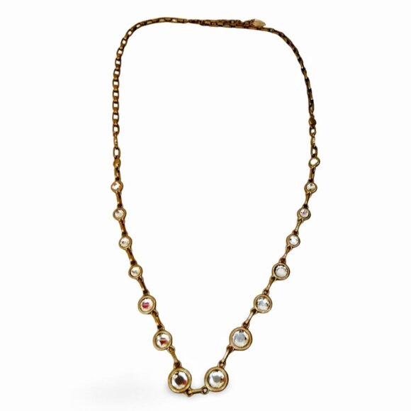 Elegant Coldwater Creek 36" Matte Gold Tone Bezel Round Crystal Necklace JW1548 - Picture 4 of 7